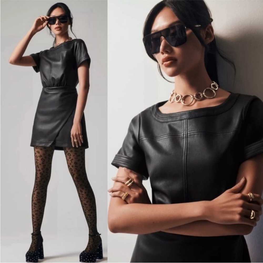 Anthropologie Black Faux Leather Dress